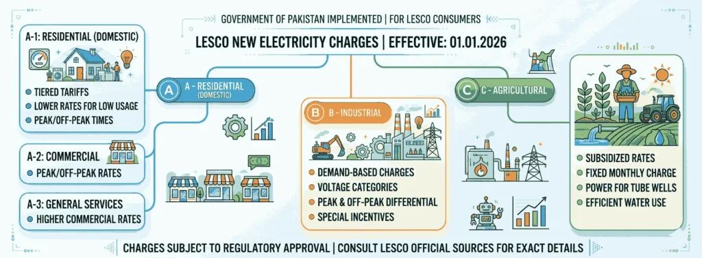 LESCO Tariffs 2026 on the basis of the consumer's type